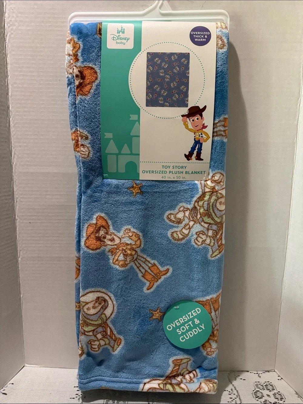 Disney Baby Toy Story Woody & Buzz Blue Oversized Soft Plush Blanket 40”x50”